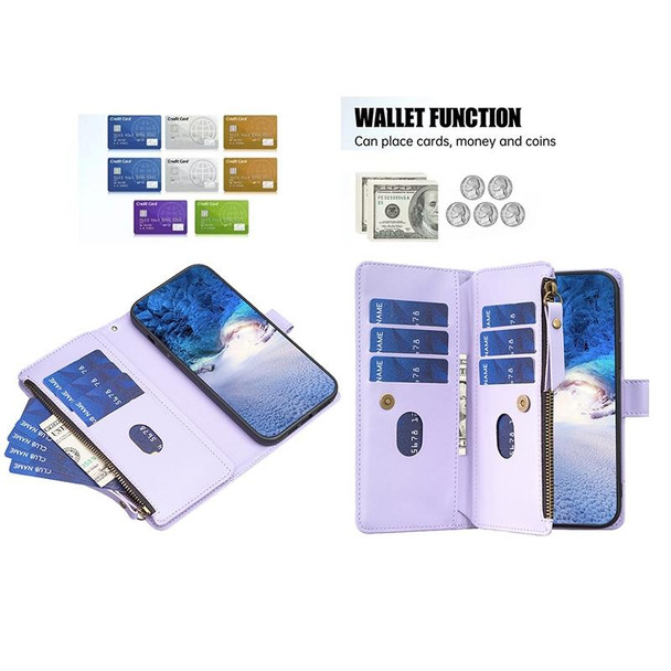 For Samsung Galaxy S21 5G 9 Card Slots Zipper Wallet Leatherette Flip Phone Case(Light Purple)