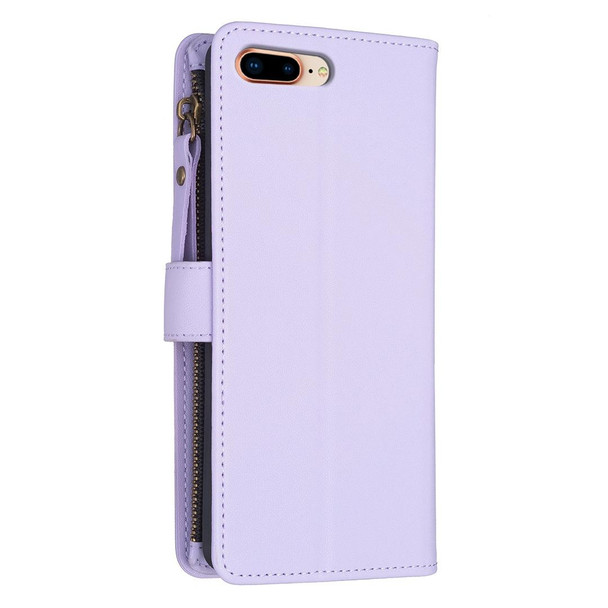 For iPhone 8 Plus / 7 Plus 9 Card Slots Zipper Wallet Leatherette Flip Phone Case(Light Purple)