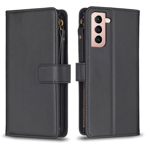 For Samsung Galaxy S21 5G 9 Card Slots Zipper Wallet Leatherette Flip Phone Case(Black)