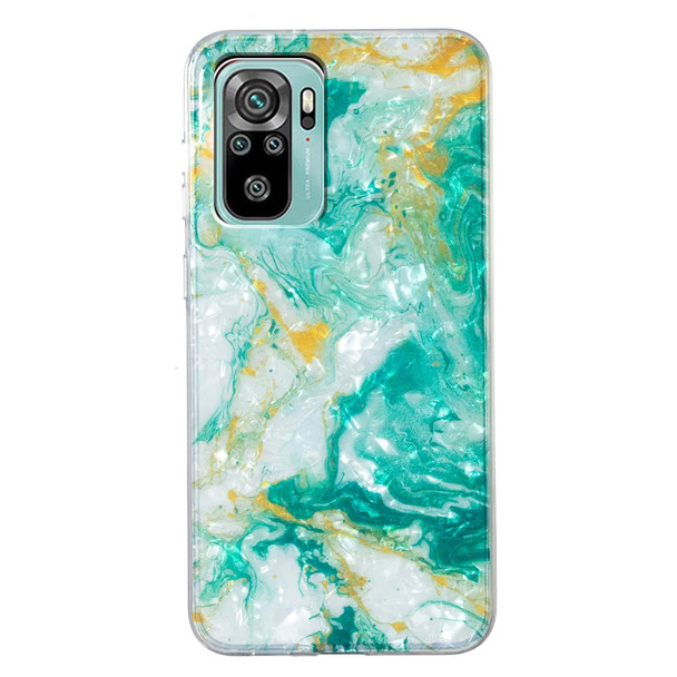 For Xiaomi Redmi Note 10 IMD Shell Pattern TPU Phone Case(Green Marble)