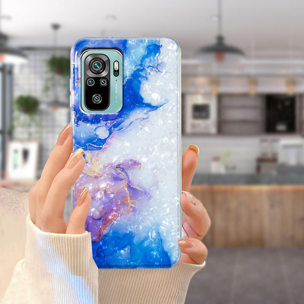 For Xiaomi Redmi Note 10 IMD Shell Pattern TPU Phone Case(Sky Blue Purple Marble)