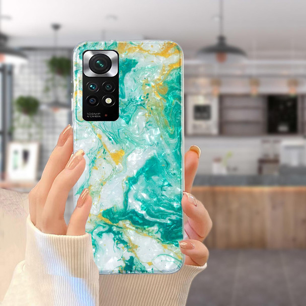 For Xiaomi Redmi Note 11 4G/Note 11 Global IMD Shell Pattern TPU Phone Case(Green Marble)