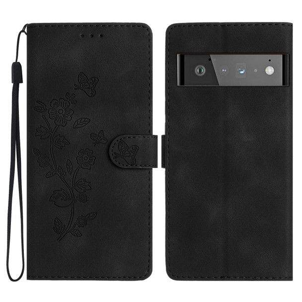For Google Pixel 6 Pro Flower Butterfly Embossing Pattern Leatherette Phone Case(Black)
