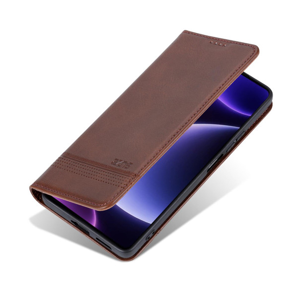 For Xiaomi Redmi Note 12 Turbo AZNS Magnetic Calf Texture Flip Leather Phone Case(Dark Brown)