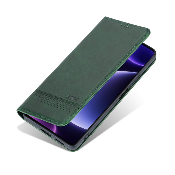 For Xiaomi Redmi Note 12 Turbo AZNS Magnetic Calf Texture Flip Leather Phone Case(Dark Green)