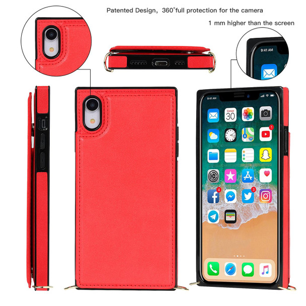 Cross-body Square Double Buckle Flip Card Bag TPU+PU Case with Card Slots & Wallet & Photo & Strap - iPhone XR(Red)