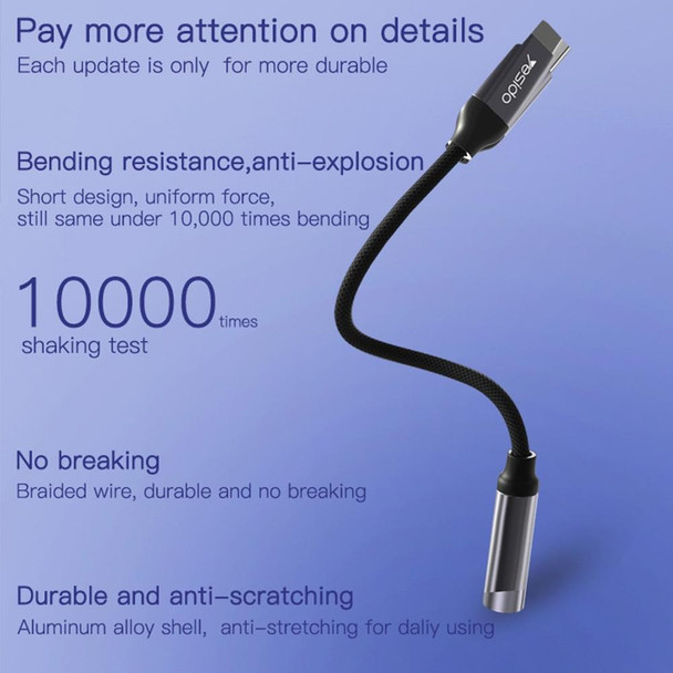 Yesido YAU19 Type-C to 3.5mm Audio Adapter Cable(Grey)