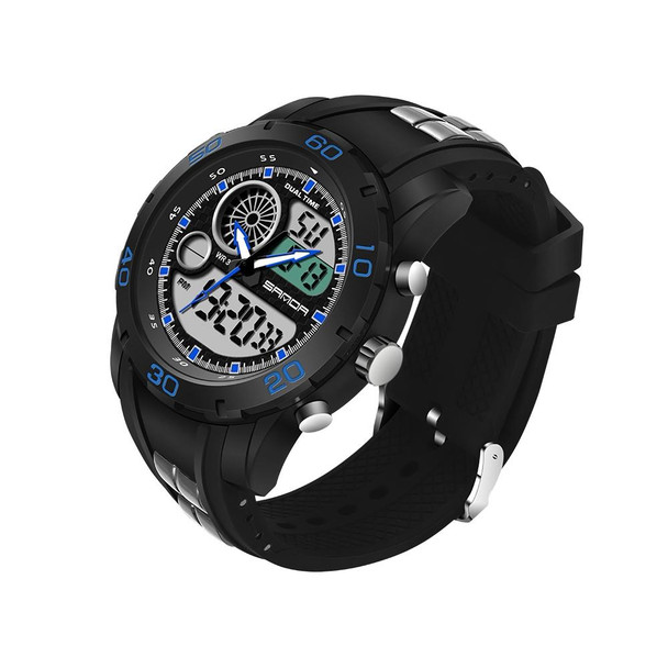 SANDA New Waterproof Luminous Plastic Multi Functional Watch Men Outdoor Sports LED Electronic Watch(Blue)
