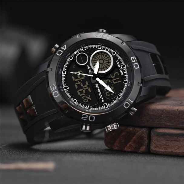 SANDA New Waterproof Luminous Plastic Multi Functional Watch Men Outdoor Sports LED Electronic Watch(Black)