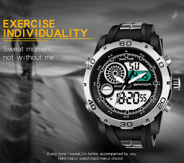 SANDA New Waterproof Luminous Plastic Multi Functional Watch Men Outdoor Sports LED Electronic Watch(Black)