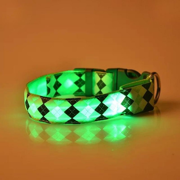 Plaid Pattern Rechargeable LED Glow Light Leads Pet Dog Collar for Small Medium Dogs, Size:L(Green)