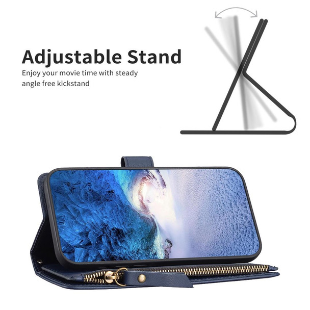 For Samsung Galaxy S21 5G 9 Card Slots Zipper Wallet Leatherette Flip Phone Case(Blue)