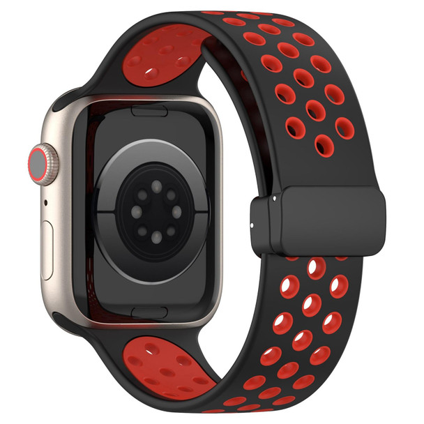 For Apple Watch 42mm Magnetic Buckle Silicone Watch Band(Black Red)