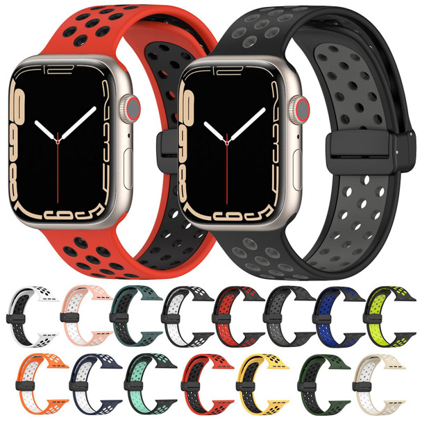 For Apple Watch 42mm Magnetic Buckle Silicone Watch Band(Black Red)