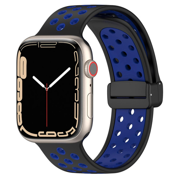 For Apple Watch 38mm Magnetic Buckle Silicone Watch Band(Black Blue)