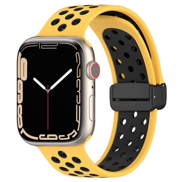 For Apple Watch 38mm Magnetic Buckle Silicone Watch Band(Yellow Black)