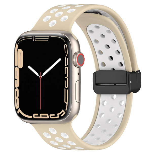 For Apple Watch 38mm Magnetic Buckle Silicone Watch Band(Khaki White)