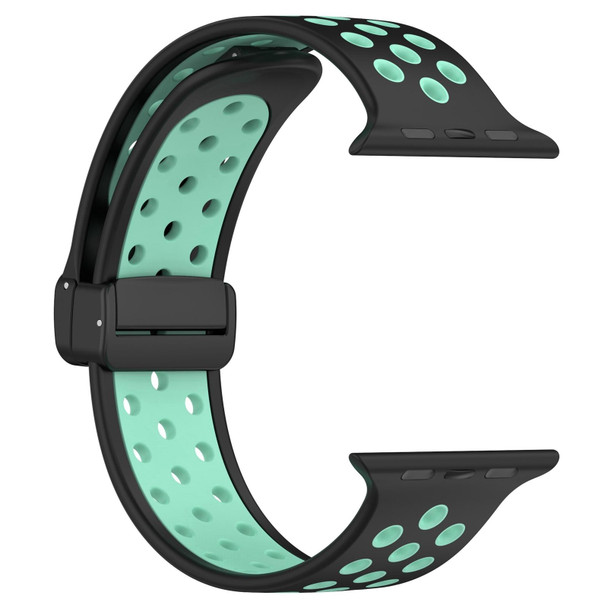 For Apple Watch 38mm Magnetic Buckle Silicone Watch Band(Black Cyan)