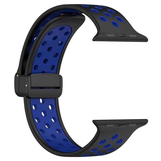 For Apple Watch 42mm Magnetic Buckle Silicone Watch Band(Black Blue)