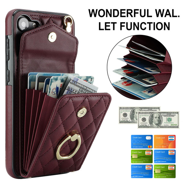 For Samsung Galaxy A54 5G Rhombic Texture Card Bag Phone Case with Long Lanyard(Wine Red)