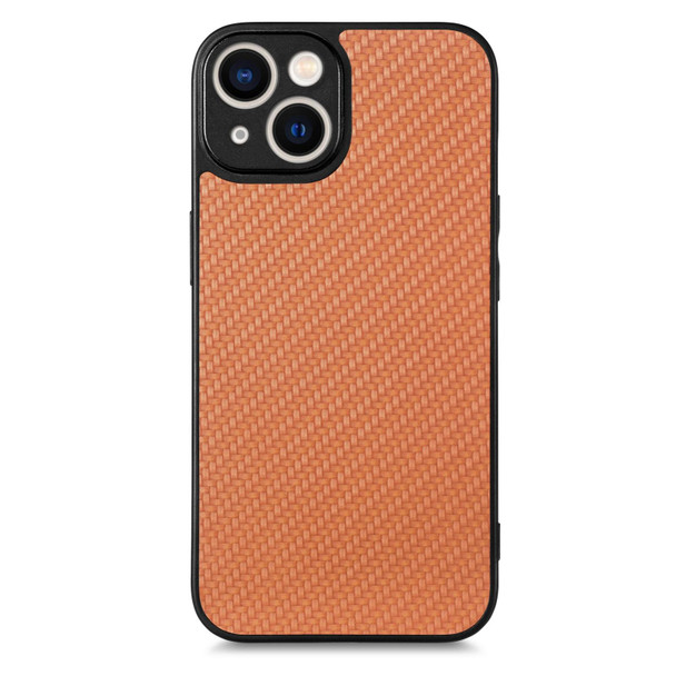 For iPhone 13 mini Carbon Fiber Texture Leatherette Back Cover Phone Case(Brown)