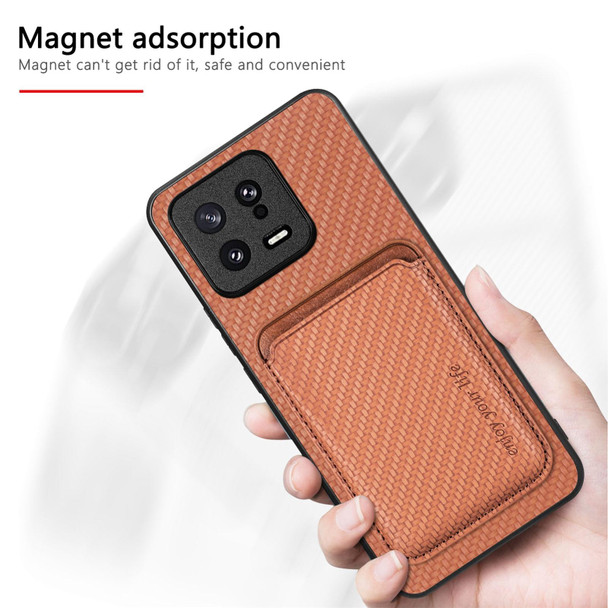 For Redmi Note 10 4G Carbon Fiber Leatherette Card Magsafe Phone Case(Brown)