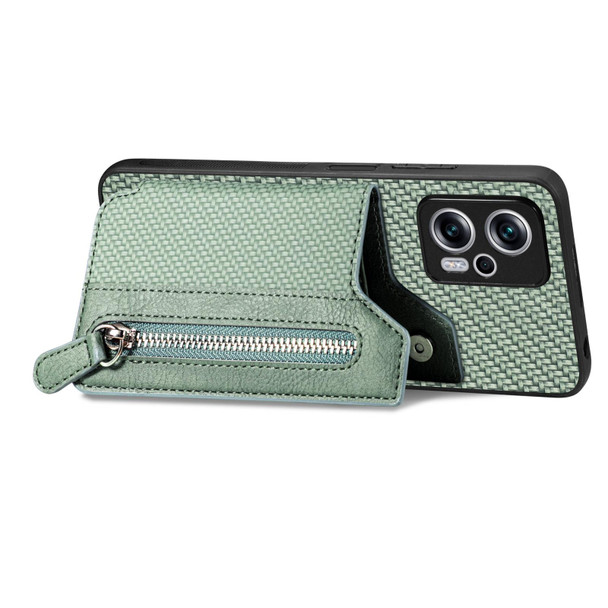 For Redmi Note 11T Pro 5G Carbon Fiber Horizontal Flip Zipper Wallet Phone Case(Green)