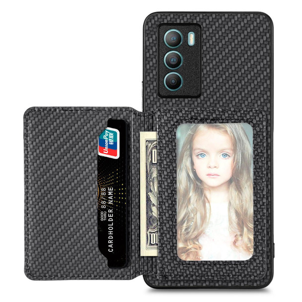 For vivo T1 Carbon Fiber Magnetic Card Bag Phone Case(Black)