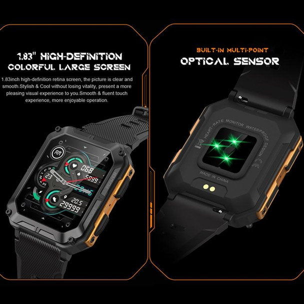 1.83 Inch IP68 Waterproof Bluetooth Call Sports Smart Watch Outdoor Three-Proof Multifunctional Watch(Orange)