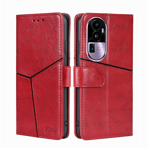 For OPPO Reno10 Pro+ 5G Geometric Stitching Leatherette Phone Case(Red)