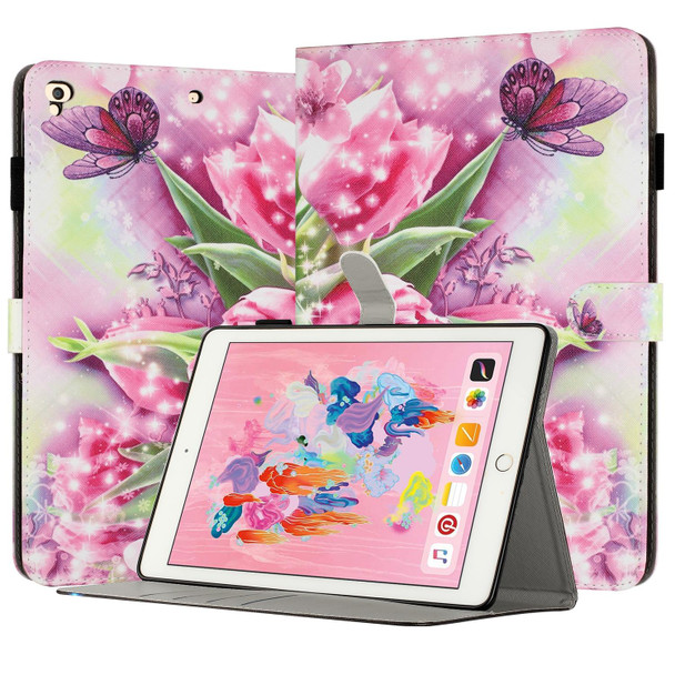 For iPad Air / Air 2 / 9.7 2017 / 2018 Painted Leatherette Smart Tablet Case(Rose Butterfly)