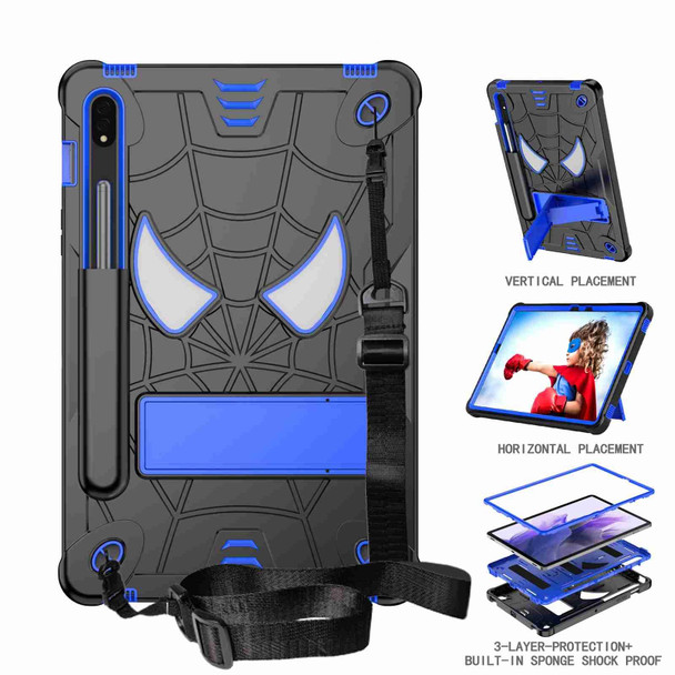For Samsung Galaxy Tab S7 / S8 Spider Texture Silicone Hybrid PC Tablet Case with Shoulder Strap(Black + Blue)