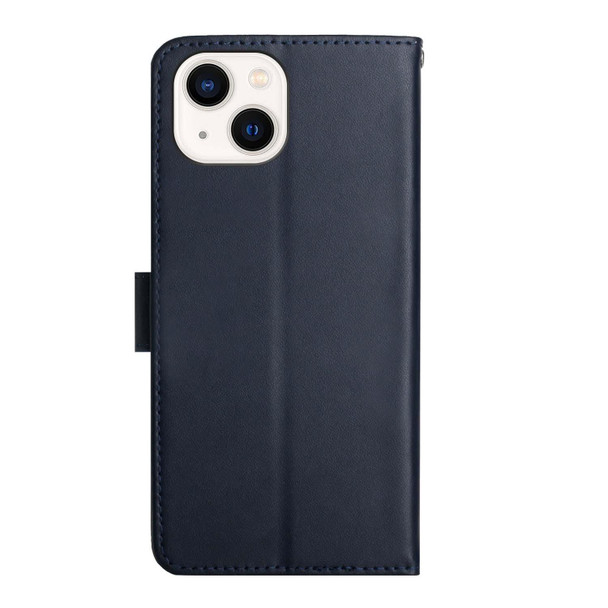 For iPhone 15 Genuine Leatherette Fingerprint-proof Flip Phone Case(Blue)