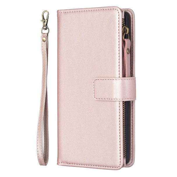 For Samsung Galaxy S21 5G 9 Card Slots Zipper Wallet Leatherette Flip Phone Case(Rose Gold)