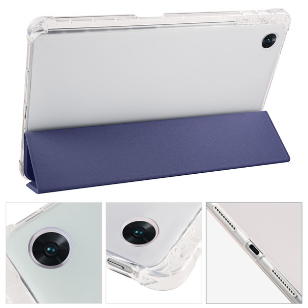 For OPPO Pad Air 10.36 2022 3-folding Transparent TPU Smart Leatherette Tablet Case with Pen Slot(Dark Blue)