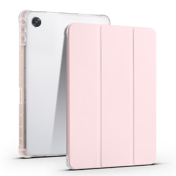 For OPPO Pad Air 10.36 2022 3-folding Transparent TPU Smart Leatherette Tablet Case with Pen Slot(Pink)