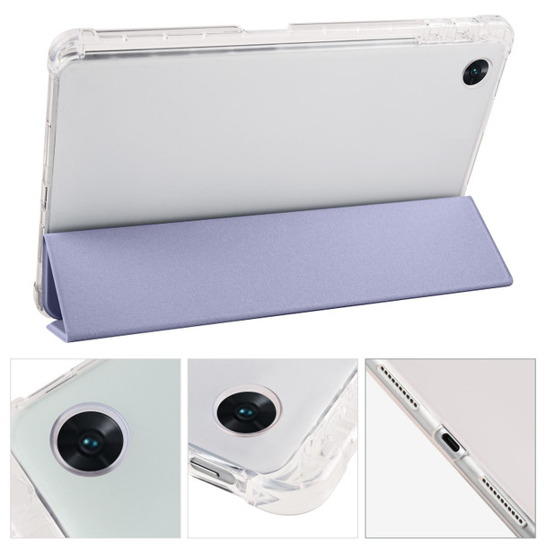 For OPPO Pad Air 10.36 2022 3-folding Transparent TPU Smart Leatherette Tablet Case with Pen Slot(Purple)