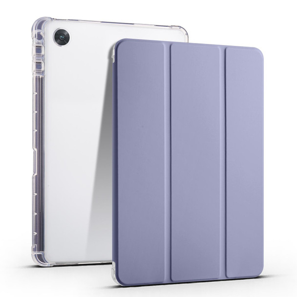 For OPPO Pad Air 10.36 2022 3-folding Transparent TPU Smart Leatherette Tablet Case with Pen Slot(Purple)