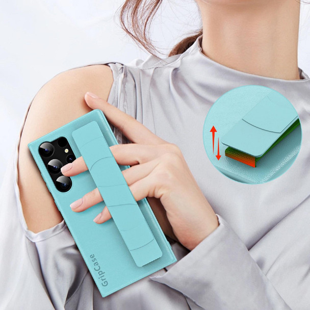 For Samsung Galaxy S22 5G Skin Elastic Wrist Grip Back Cover Phone Case(Blue)