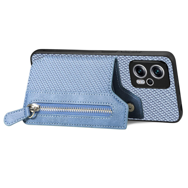 For Redmi Note 11T Pro 5G Carbon Fiber Horizontal Flip Zipper Wallet Phone Case(Blue)