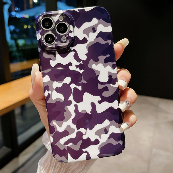 For iPhone 14 Pro Max Precise Hole Camouflage Pattern PC Phone Case(White Purple)