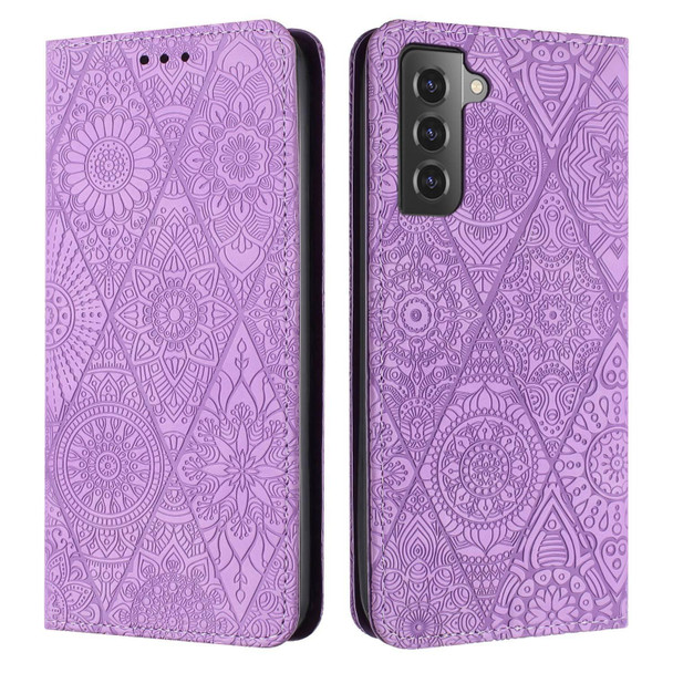 For Samsung Galaxy S21+ 5G Ethnic Embossed Adsorption Leatherette Phone Case(Purple)