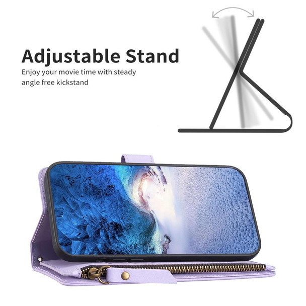 For Samsung Galaxy S23+ 5G 9 Card Slots Zipper Wallet Leatherette Flip Phone Case(Light Purple)