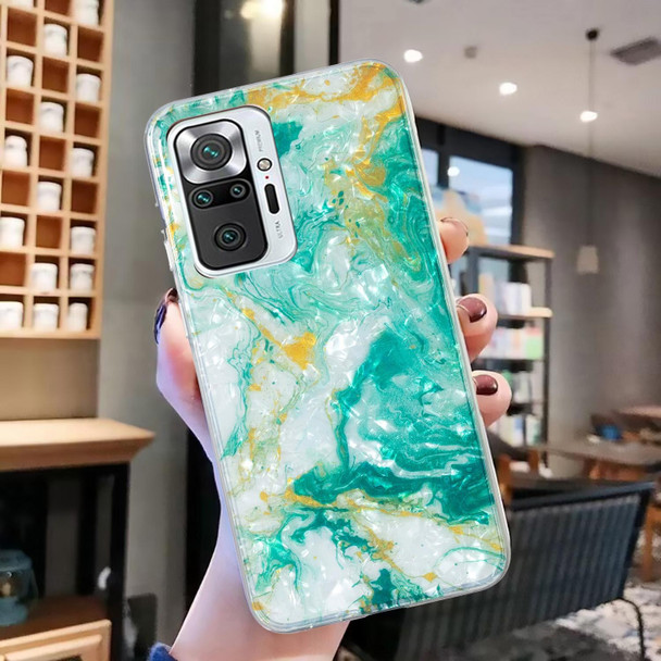 For Xiaomi Redmi Note 10 Pro IMD Shell Pattern TPU Phone Case(Green Marble)