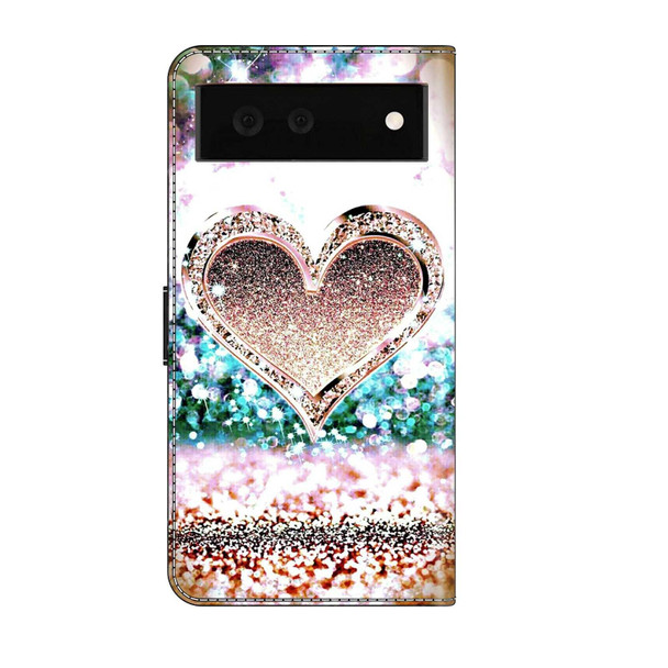 For Google Pixel 6a Crystal 3D Shockproof Protective Leatherette Phone Case(Pink Diamond Heart)