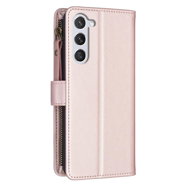 For Samsung Galaxy S23 5G 9 Card Slots Zipper Wallet Leatherette Flip Phone Case(Rose Gold)