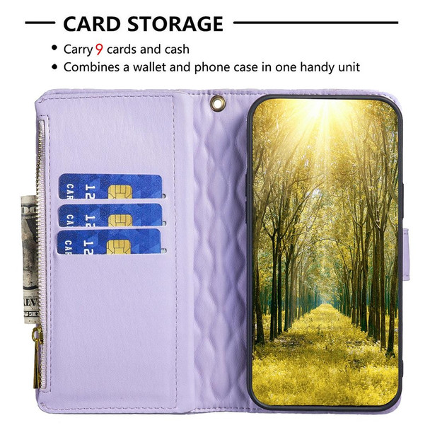 For Xiaomi Redmi 12 4G Diamond Lattice Zipper Wallet Leather Flip Phone Case(Purple)