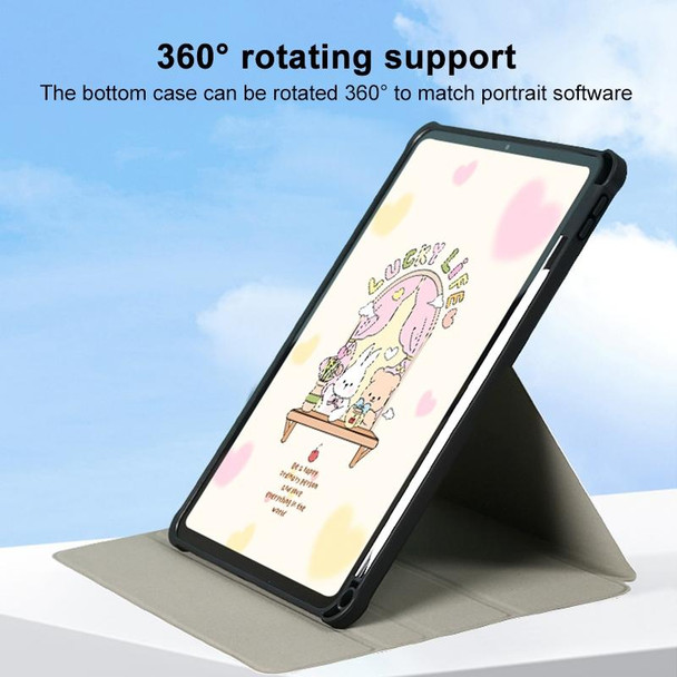 For iPad Air / Air 2 / 9.7 2017 / 2018 3-Fold 360 Rotation Painted Leatherette Smart Tablet Case(Bear Bunny)