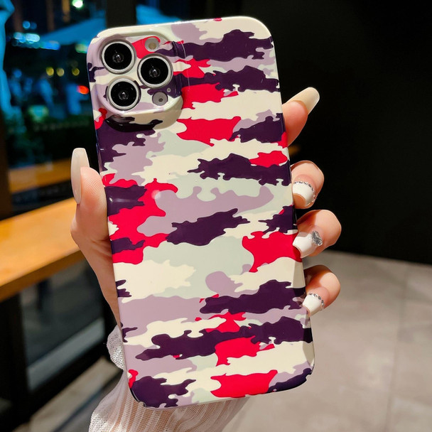 For iPhone 14 Pro Max Precise Hole Camouflage Pattern PC Phone Case(Red Purple White)