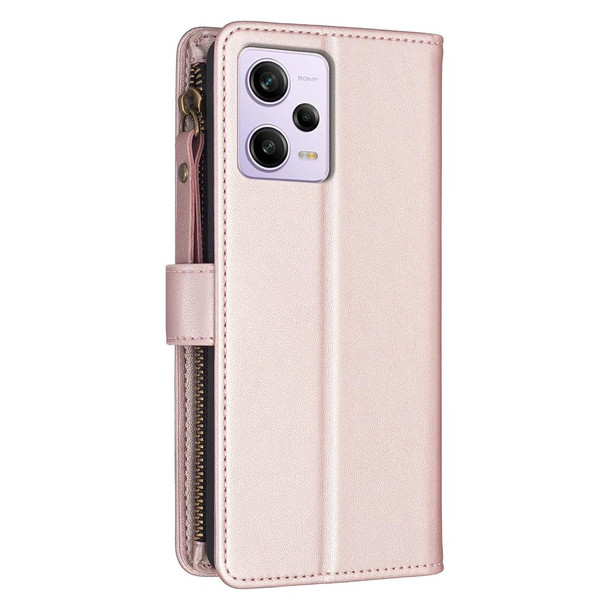 For Xiaomi Redmi Note 12 Pro 9 Card Slots Zipper Wallet Leather Flip Phone Case(Rose Gold)